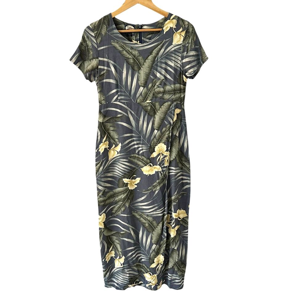 Tommy Bahama Rayon Short Sleeve Blue & Yellow Hawaiian Print‎ Maxi Dress Size 6